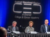 Congressman Brian Jack, U.S. Secretary of Education Linda McMahon, and Central Educational Center CEO Mark Whitlock participate in a roundtable discussion on education and workforce development.
